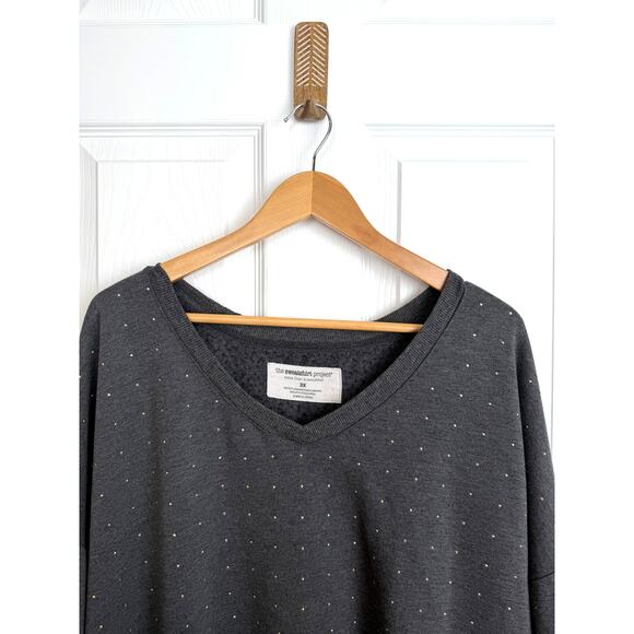 The Sweatshirt Project Womens 3X Dark Gray V-Neck Studded Cozy Lounge Sweatshirt - Picture 7 of 7